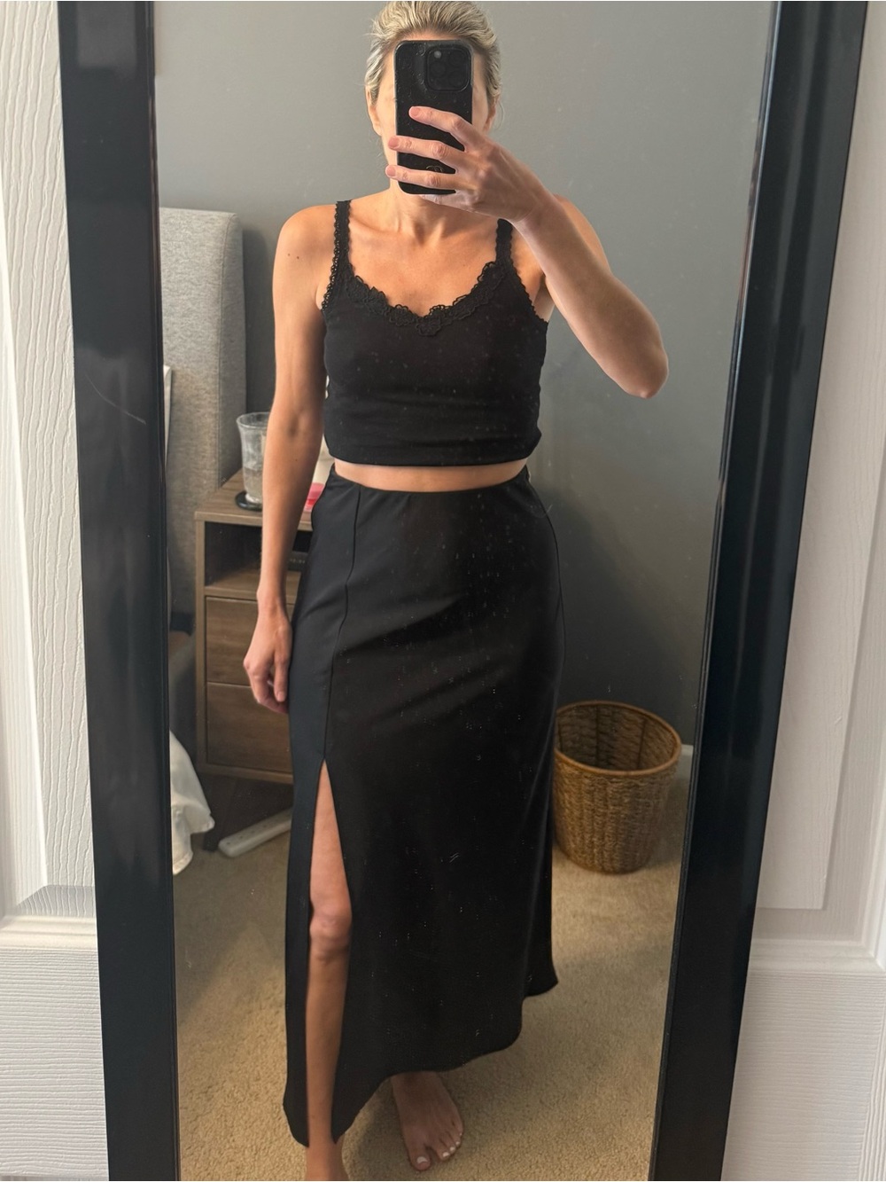 Satin High-Slit Maxi Skirt NWT